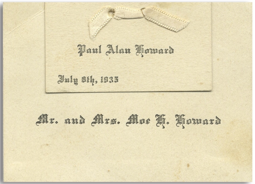 Birth Announcement for Moe Howard's Son Paul Alan, Born July 8th, 1935 -- Measures 3.5'' x 2.5'' -- Very Good Plus Condition